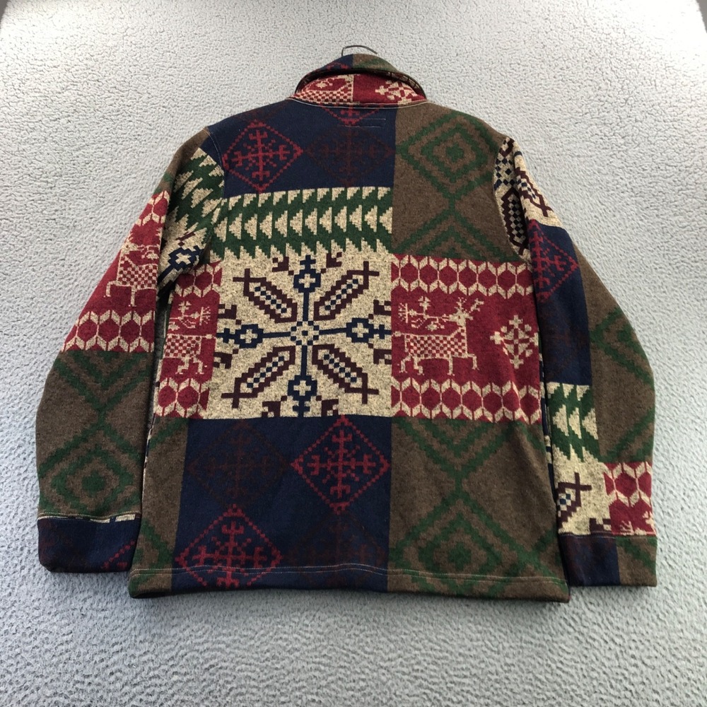Levis Sweater Men Large Brown Red Southwestern Aztec Tribal Fleece Cadigan Shawl